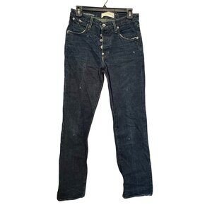 Paper Denim & Cloth Mens Button-Fly Straight-Leg Distressed Dark Wash Jeans